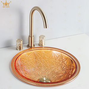 Modern Design <strong>Gold</strong>-E Edge Mounted Glass Bathroom Vanity Basin <strong>Crystal</strong> Wash Basin Diamond Pattern Polished Processed for Washroom - Product Image 4