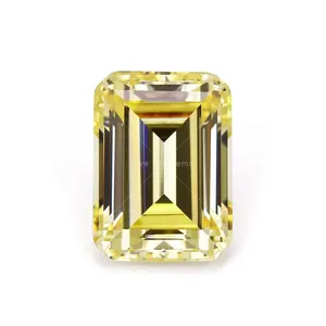 synthetic gems emerald cut cz loose gemstone 5a grade yellow cubic zirconia for jewelry
