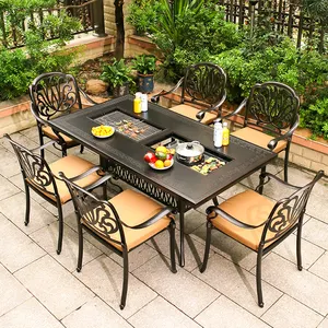 Luxury Cast Aluminum Patio Furniture Sets With Fire Pit Outdoor Korean Bbq Restaurant Table And Chairs
