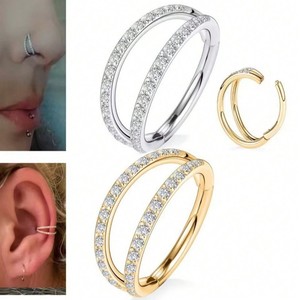 Anillos de Nariz de cristal de <span class=keywords><strong>doble</strong></span> capa de acero inoxidable 316L, pendientes de cartílago, anillos de <span class=keywords><strong>labio</strong></span>, para <span class=keywords><strong>el</strong></span> cuerpo <span class=keywords><strong>Piercing</strong></span>, joyería - Product Image 2