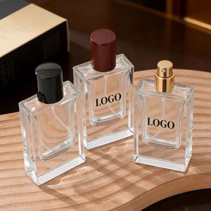 Premium Custom Low MOQ 30ml Square Glass Perfume <b>Bottles</b> Thick Bottom Fine <b>Mist</b> Spray Beech Wood Cap Refillable Empty High End - Product Image 1