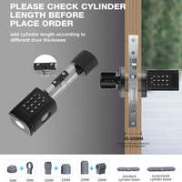 Serrure de porte intelligente à cylindre réglable TUYATTL avec empreinte digitale, en alliage d'aluminium, pour porte en bois, anti-regard indiscret, compatible WiFi, pour maison et bureau