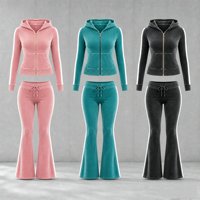 Nouveautés 2026 : Ensemble 2 pièces pour femme, comprenant un crop top en tissu éponge et un pantalon, en coton et élasthanne, coupe ajustée, style survêtement à capuche.