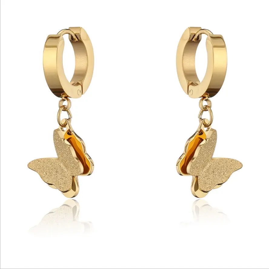 Fashion Jewelry Wholesale Stainless Steel Butterfly Hoop Earrings Women