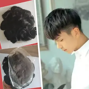High Quality human hair man hair wig natural toupee hand tied Lace Hairpiece 130% Density toupee for man