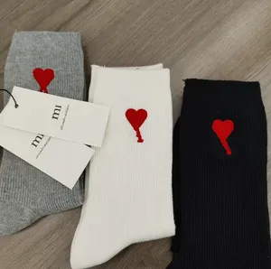 Dropshipping Products 2026 | Luxury Peach Heart Double Needle Embroidered <b>Socks</b>, <b>Black</b> White Gray Mid-High Tube Breathable - Product Image 2