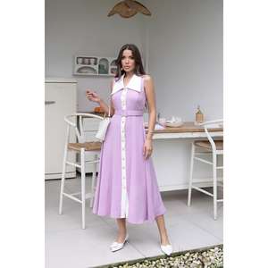 Vestido Lila Halter sin Mangas, Corte en A, Cintura Natural, Tejido Transpirable, para Uso Diario, Casual - Product Image 5