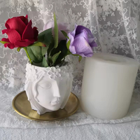 J2111 Moule en silicone pour pot de fleurs, vase, ou pot de plantes, pour la fabrication artisanale de bougeoirs, pots de fleurs, ou pots en résine, béton, ou ciment, avec motifs tête humaine ou visage de fille