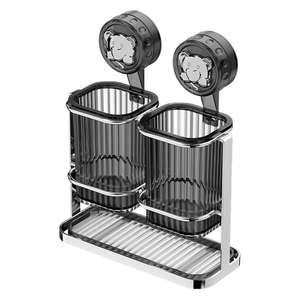 Support à baguettes en acier inoxydable à ventouse, égouttoir carré multifonctionnel avec plateau, séchage rapide, rangement de cuisine - Product Image 1