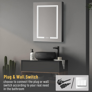 Moderno espejo de <span class=keywords><strong>baño</strong></span> <span class=keywords><strong>con</strong></span> estantes de vidrio templado interno montado en la pared de acero inoxidable <span class=keywords><strong>con</strong></span> gabinete de almacenamiento <span class=keywords><strong>y</strong></span> <span class=keywords><strong>luz</strong></span> LED - Product Image 5