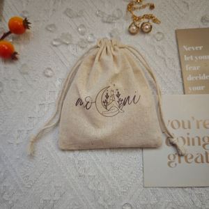 Custom Logo Printed Cotton Linen Cosmetic <b>Drawstring</b> <b>Bag</b> Organic Muslin <b>Makeup</b> Skincare Gift Cotton Pouch Tea/Spice Packaging - Product Image 2