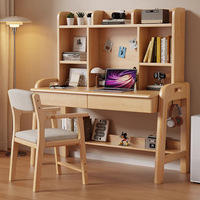 Escritorio Ergonómico de Madera Sólida con Estantería Integrada para Oficina en Casa, Dormitorio o Espacio de Estudio