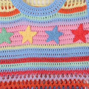 Maglione lavorato a maglia a righe arcobaleno con nappe a <span class=keywords><strong>stella</strong></span>, gilet senza maniche da donna - Product Image 4