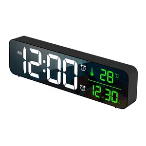 Yeni LED duvar saatleri ev dekoratif ayna dijital masaüstü saatler klasik müzik saati çift Alarm