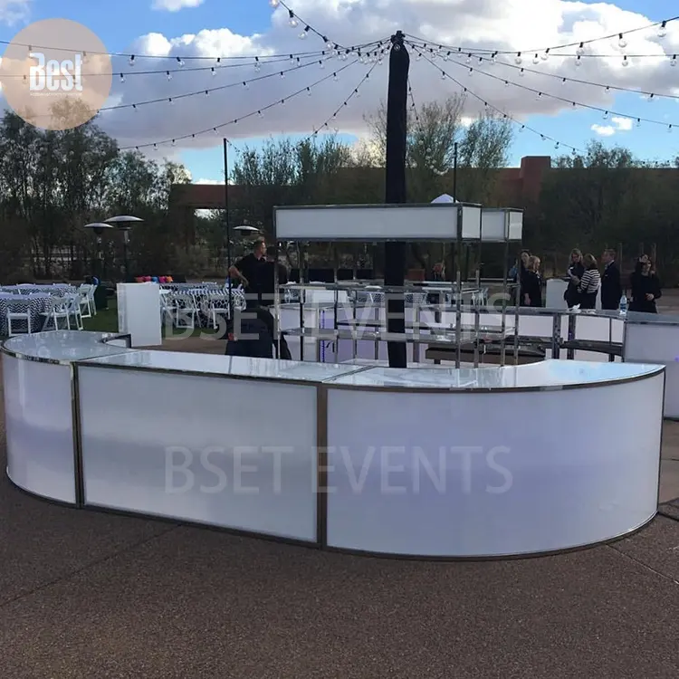 Modern etkinlikler açık şarap parti LED ışıkları kavisli beyaz akrilik çubuk masa