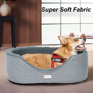 Lit pour chien rectangulaire gris en polaire corail, housse amovible et lavable, toutes saisons, pour intérieur, salon, style moderne, mousse à mémoire de forme, résistant à l'eau - Product Image 5