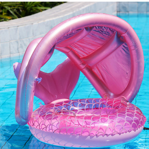 Flotador de Piscina con Diseño de Escamas de Pez Rosa para Niños, 80x65cm, con Asa, Juguete Acuático - Product Image 1