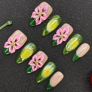 <span class=keywords><strong>Uñas</strong></span> Postizas Acrílicas Glamorosas de Diseño Salón, <span class=keywords><strong>Cortas</strong></span>, Almendradas y Cuadradas, Hechas a Mano, 10 Piezas, <span class=keywords><strong>Uñas</strong></span> Artificiales de Lujo Pintadas a Mano con Acabado Brillante - Product Image 1