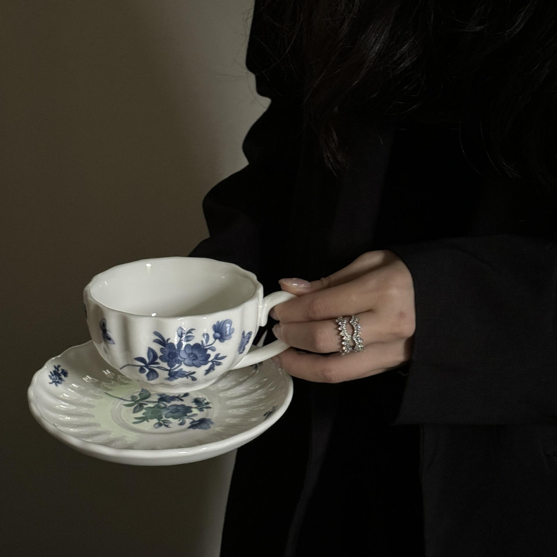 Retro blue flower cups and plates