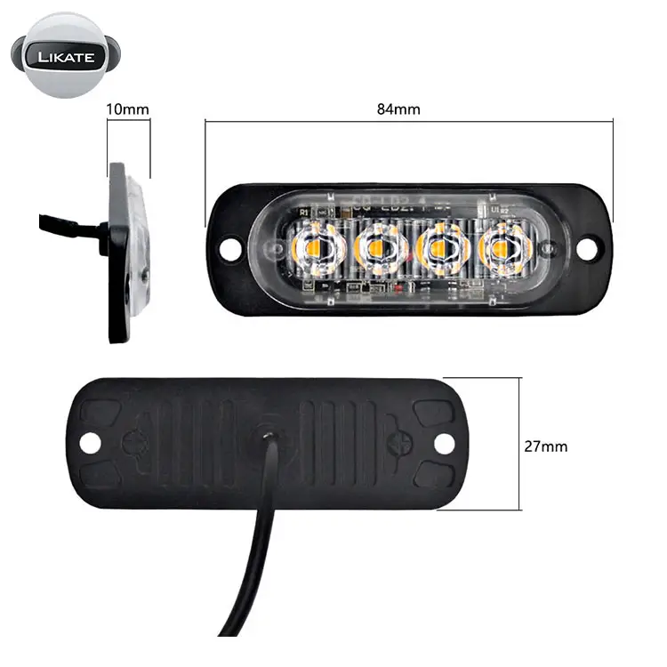 Stroboscope LED pour véhicule d'urgence, 4 ampoules, 12v, feu flash, ambre, rouge, bleu, pour camion, lumière d'avertissement