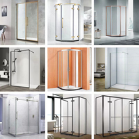 Kamar mandi kaca bening mewah, layar Pancuran pintu kamar mandi geser dua lipat Modern Tempered lurus dengan bingkai Aluminium