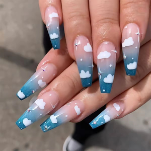 <span class=keywords><strong>Ongles</strong></span> longs en forme de cercueil, style Baddie tendance, 24 pièces, faits à la machine, avec strass, réutilisables, à presser, emballage personnalisé, vente en gros - Product Image 3
