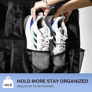 Over The Door Shoe Organizer 24 Pockets Breathable Mesh Hanging Storage For Shoes <b>Black</b> - Product Image 4