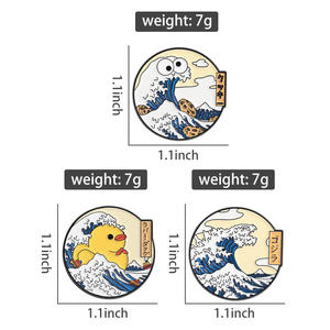 Spilla Smaltata Stile Anime Cartoon Onda di Kanagawa Ukiyoe, Distintivo per Zaino e Bavero, Gioiello Regalo all'Ingrosso - Product Image 6