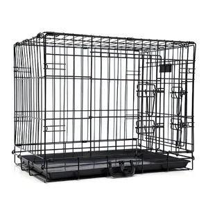 Gabbia per cani pieghevole in metallo da 30 "taglia L gabbia per animali domestici 2 porte con vassoio nero
