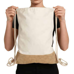 Sac à dos personnalisé avec cordon de serrage et base en jute naturelle pour le shopping et la plage, fond en jute réutilisable, sac à dos léger de haute qualité - Product Image 1