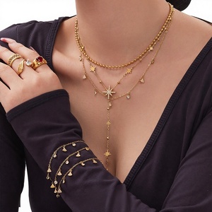 Conjunto de Collar Gargantilla Estrella de David de Zirconia Brillante de Lujo, Conjunto de Joyería en Capas de Acero Inoxidable Impermeable, Venta al por Mayor - Product Image 2