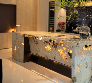 Comptoir en marbre poli moderne et luxueux avec éclairage intégré pour villa, hôtel, cuisine, îlot, salon, salle à manger, parc - Product Image 2