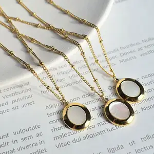 2022 New Fashion Necklace 18K Gold Oval Pendant Natural White Shell Necklace for WOMEN