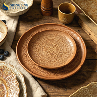 Service de table en porcelaine gaufrée style bohème, vaisselle en céramique rustique à glaçure réactive, assiettes, bols et tasses pour restaurants et hôtels