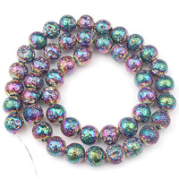 Regenbogen-Bunte Metallische Lose Vulkanische Lavastein DIY Perlen 4-14mm 38-40cm Strang Vorrat Großhandel Schmuckherstellung Edelsteinperlen