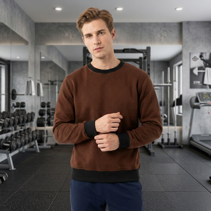 Sweat-shirt à col rond en jersey respirant 100% coton tricoté marron pour homme, avec étiquette personnalisée, couleur unie, manches longues, vêtements d'hiver - Product Image 5