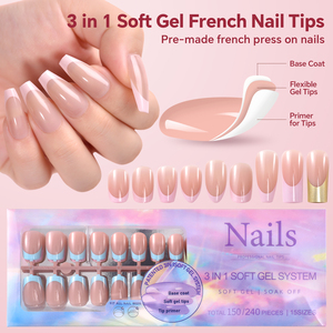 150 faux ongles carrés français détachables en ABS à presser, couvrance totale, dégradé, pour manucure - Product Image 3