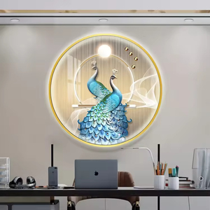 Vendita di <span class=keywords><strong>pavone</strong></span> luminoso dipinto decorativo rotondo luce moderna luce di lusso LED ingresso soggiorno sfondo pittura murale - Product Image 4