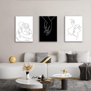 Tableaux d'art abstrait minimaliste pour couples, étreinte et baiser, ligne d'art <span class=keywords><strong>noir</strong></span> et blanc, décoration murale, peinture, chambre à coucher, salle de bain, salon, fabriqué en Chine - Product Image 6