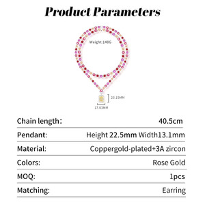 Collier ras du <span class=keywords><strong>cou</strong></span> classique <span class=keywords><strong>de</strong></span> luxe superposé rouge et rose avec pendentif en zircon <span class=keywords><strong>jaune</strong></span> - Collier en laiton plaqué or 18 carats en forme <span class=keywords><strong>de</strong></span> Y pour femme, idéal pour mariage et soirée - Product Image 6