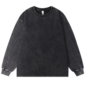OEM Men's Custom Acid <b>Wash</b> Long Sleeve Tee Blank Oversized Drop Shoulder Vintage Crewneck Unisex Sweatshirts Shirts TKAN9144 - Product Image 1