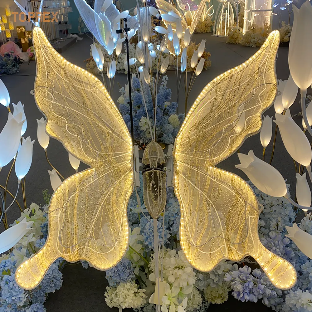 Decorazione di oggetti di scena per matrimonio Lumunous Led Butterfly Party Prop a farfalla luci aperte e primo piano Led arcobaleno mulino a vento farfalla