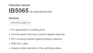 Sensor de proximidad inductivo MS-IFM IB5065 IB-3020-BPKG/10M para líneas de decapado, carcasa de 20 mm - Product Image 2
