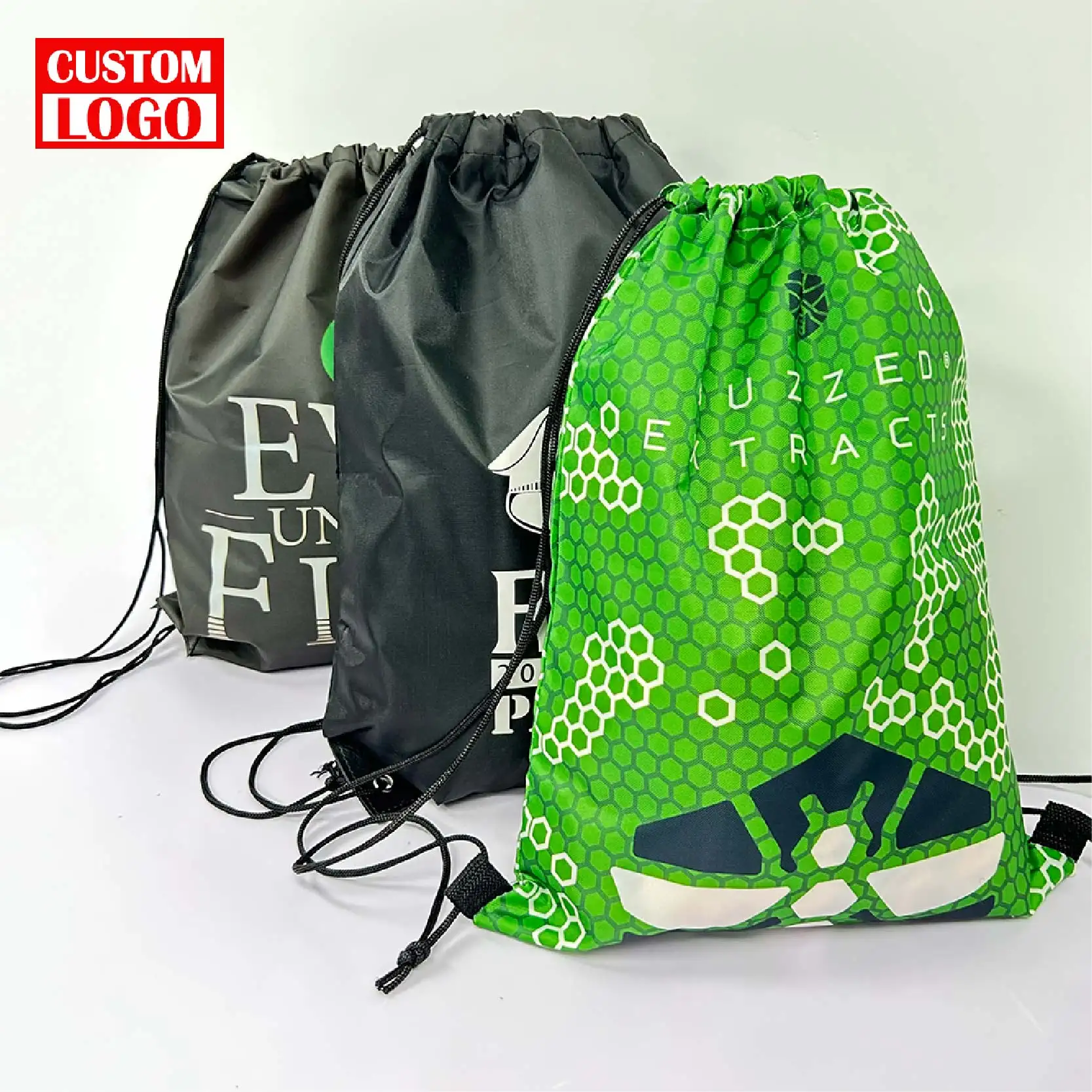 420D Waterproof Polyester Nylon Drawstring Bag Custom Logo 210D Polyester Cheap Custom Drawstring Bags