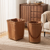 Panier à linge de luxe en métal et cuir avec poignée, forme ronde, pour l'organisation et le rangement à domicile
