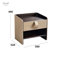 Table de chevet minimaliste italienne moderne, table de chevet en cuir de luxe pour chambre à coucher, armoire de rangement en bois avec tiroir et étagère