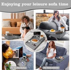 Hoge Kwaliteit Bamboe Bank Cup Houder <span class=keywords><strong>Sofa</strong></span> Armsteun Dienblad Uitklapbare Dubbele Scharnierende Clip-On <span class=keywords><strong>Sofa</strong></span> Armlade Voor Snacks Drinken - Product Image 6