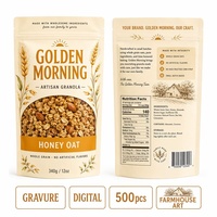 Sachet Doypack de qualité supérieure, de qualité alimentaire, avec fermeture éclair et fenêtre, finition mate, pour granola au blé doré et chewing-gum, marque Farmhouse
