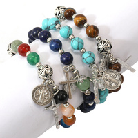 ODM & OEM Personnaliser 8 mm Turquoise Perles Une Décennie Catholique Poche Chapelet Bracelet avec St. Benoît et Croix