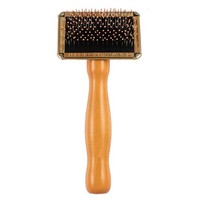 Brosse lissante pour chien avec manche en bois, caoutchouc et acier inoxydable, écologique, sûre, douce, pour la perte de poils chez les chiens